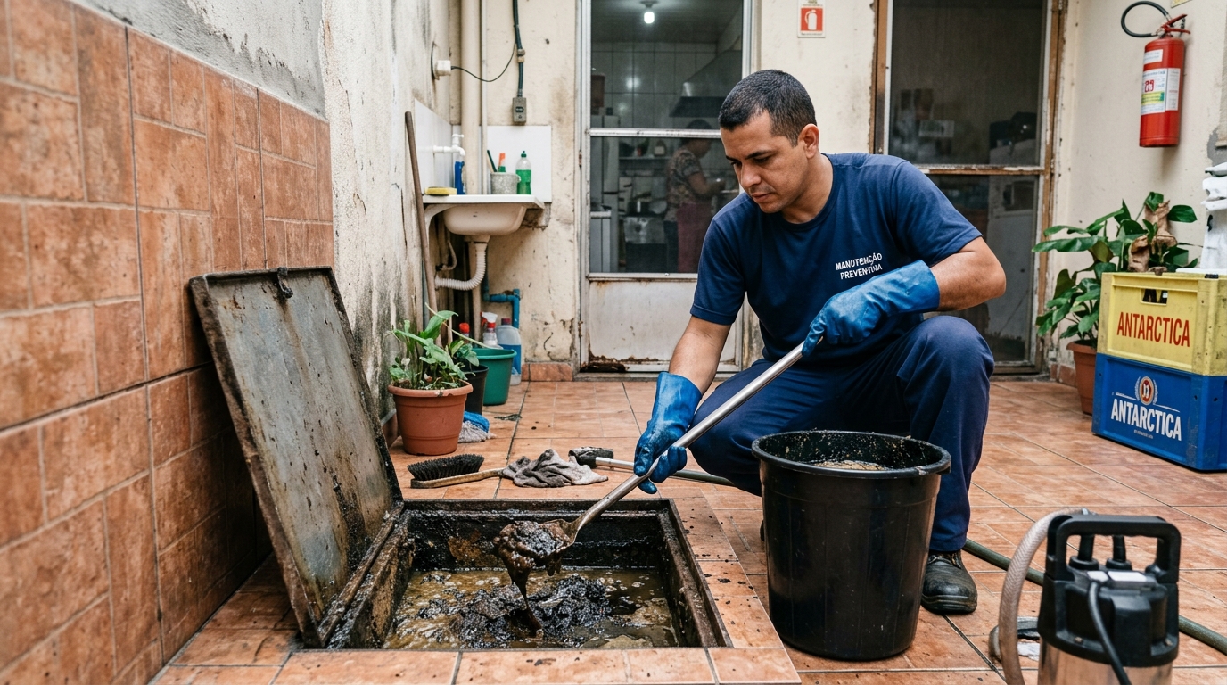 Equipe de limpeza de caixa de gordura em Campina Grande-PB